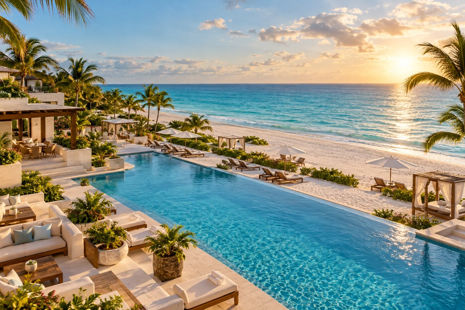 Ambiente de un resort frente al Caribe